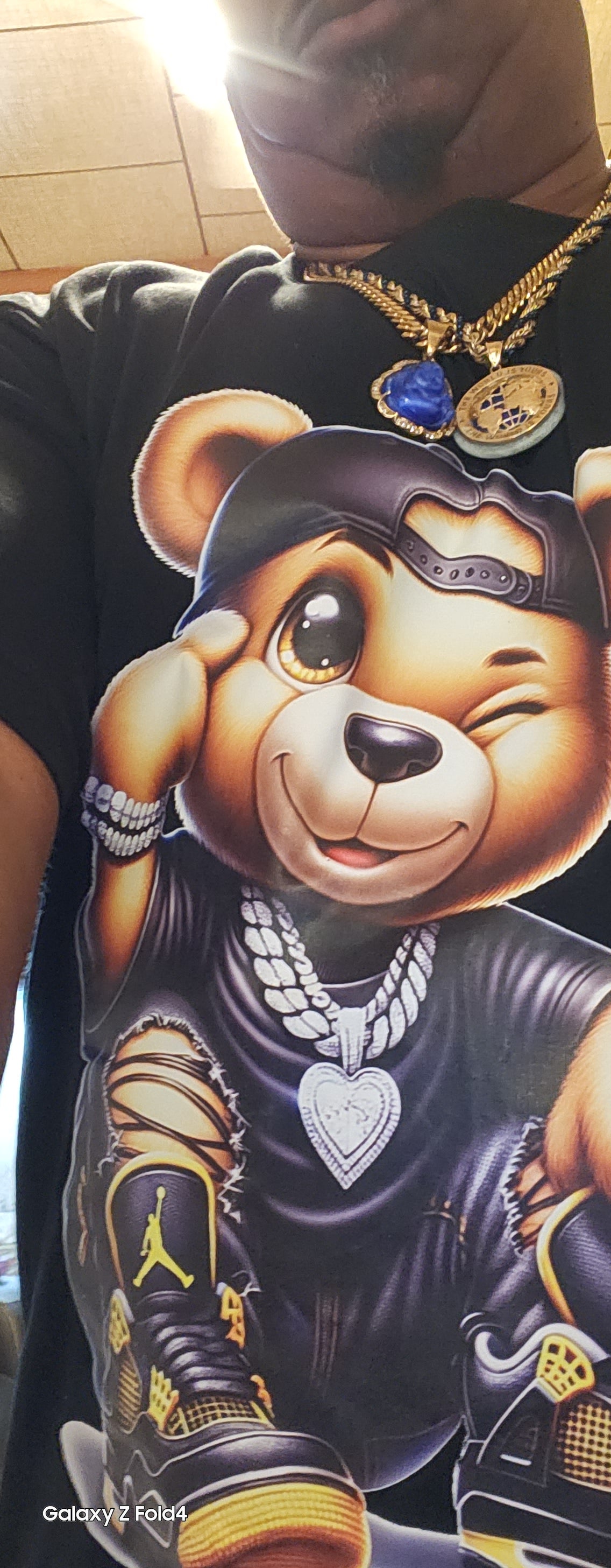 Dtf photo of oversized print transfer on black t-shirt