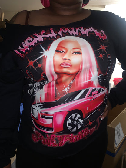 Dtf transfer print of nicki minaj on black sweatshirt