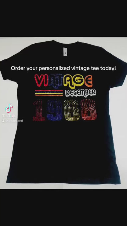 Personalized vintage birthday t shirt using  glitter and rhinestones