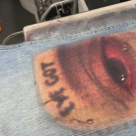 video of dtg printed jeans