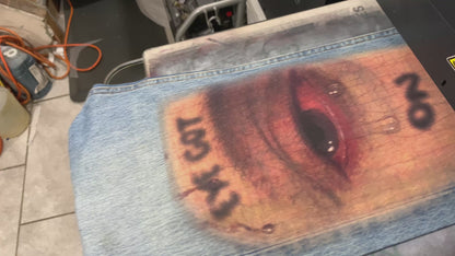 video of dtg printed jeans