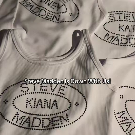 Rhinestone design on Steve Madden womens white tank tops
