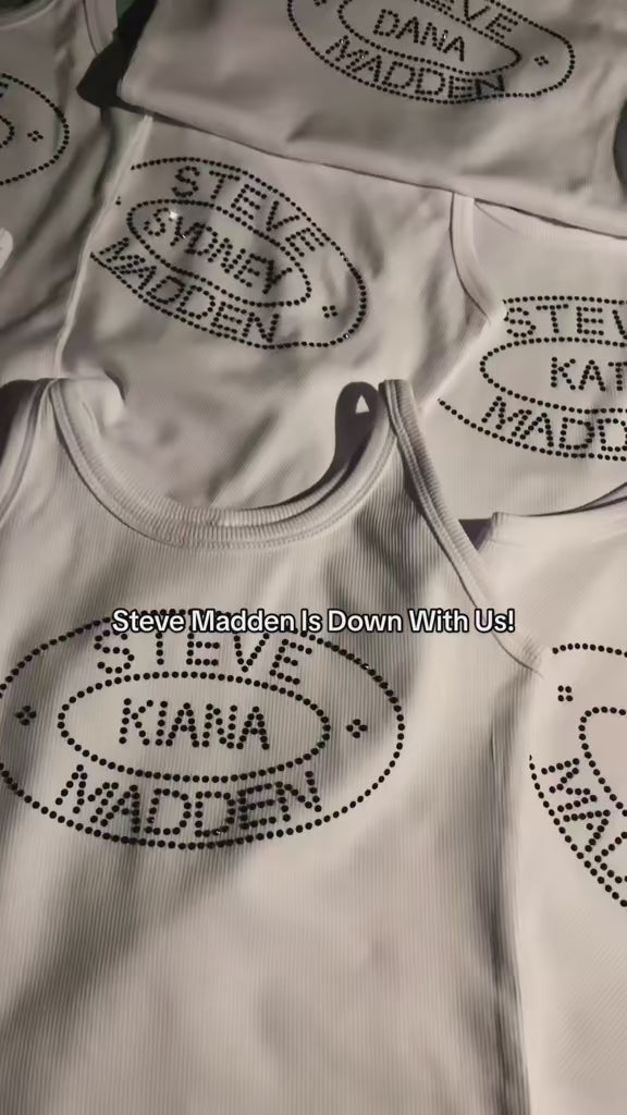 Rhinestone design on Steve Madden womens white tank tops
