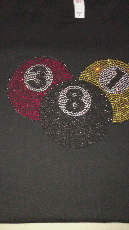 Video of custom rhinestone design on womens black t shirt
