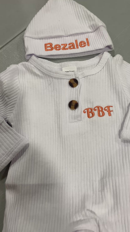custom embroidered onesie & hat 